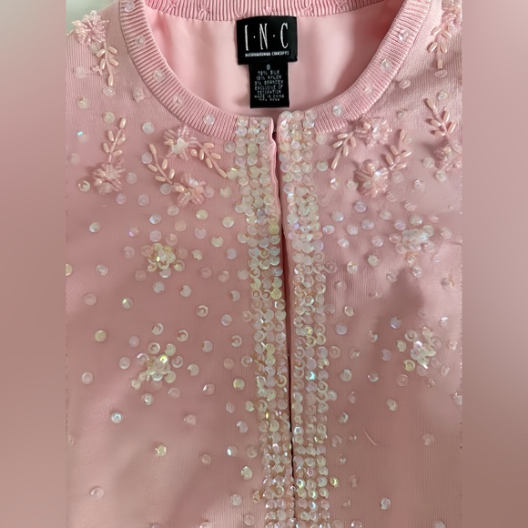 INC International Concepts Silk Blend Pink Sequin Beaded Cardigan Women’s Size S - Picture 9 of 11